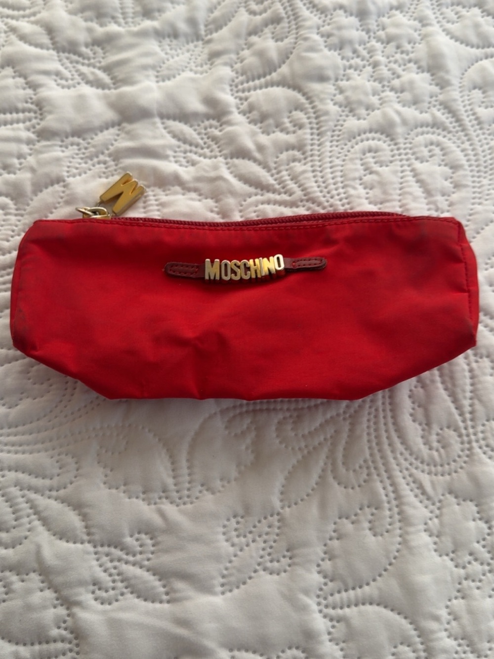 Moschino Red Nylon Zip Pouch with Gold Logo